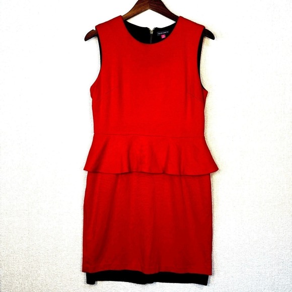Vince Camuto Dresses & Skirts - Vince Camuto Red Peplum Sleeveless Sheath Dress Size 12 Exposed Zipper Holiday